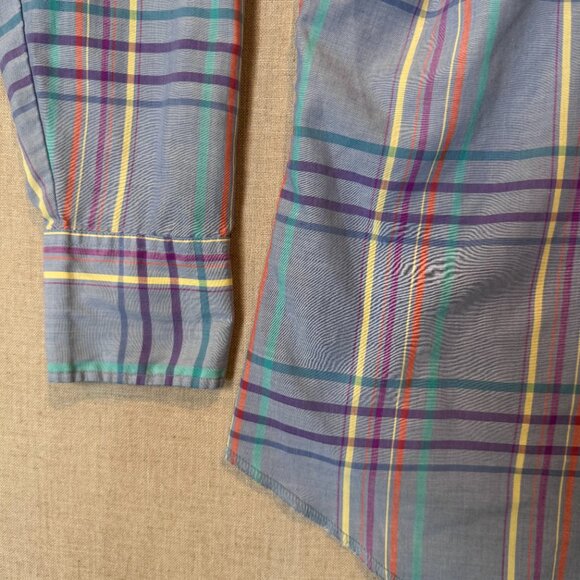 Vintage Wrangler Western Shirt XL Pastel Plaid Pearl Snap Cowboy Shirt Rodeo - Picture 9 of 11